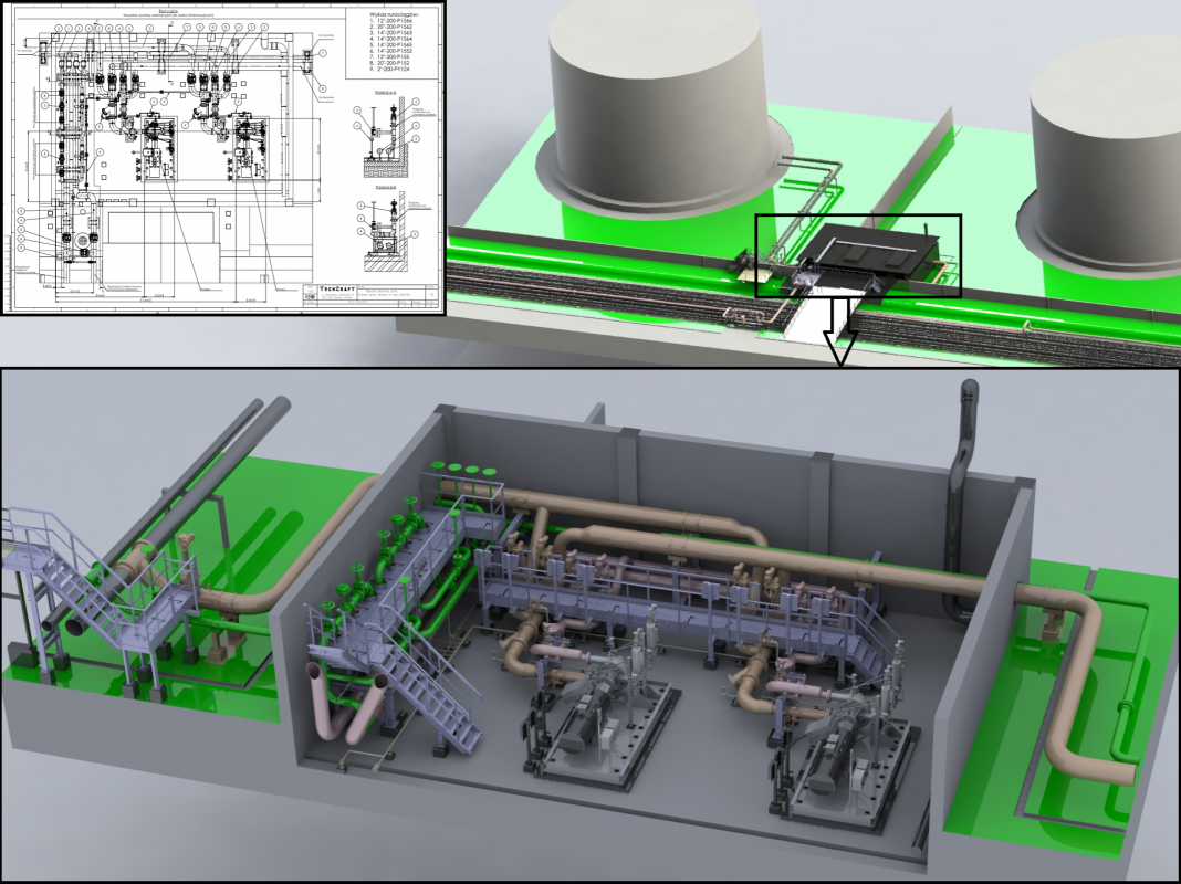Pompownia benzyny surowej w tacy zbiornika magazynowego